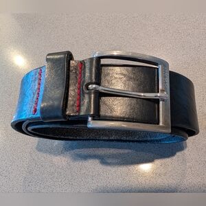 Hugo Boss Black Leather Belt with Silver Buckle